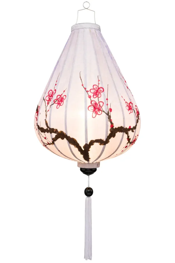 Silk lantern with cherry blossom motif drop with a light