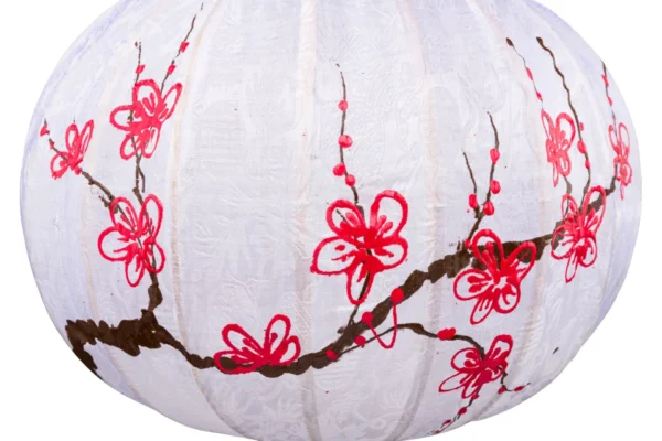 Chinese silk lantern painted with a cherry blossom